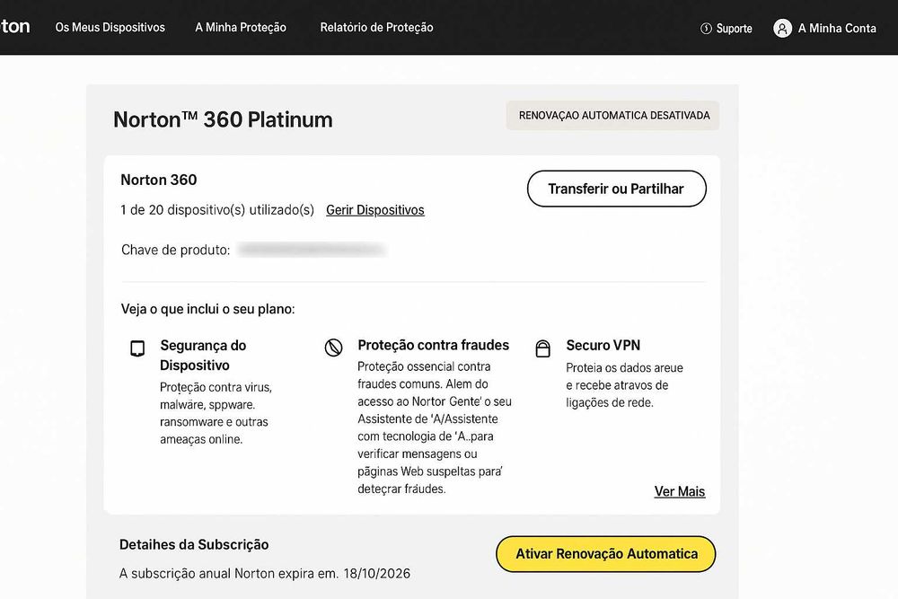 NORTON 360 Platinum 1 Ano 1 Dispositivo