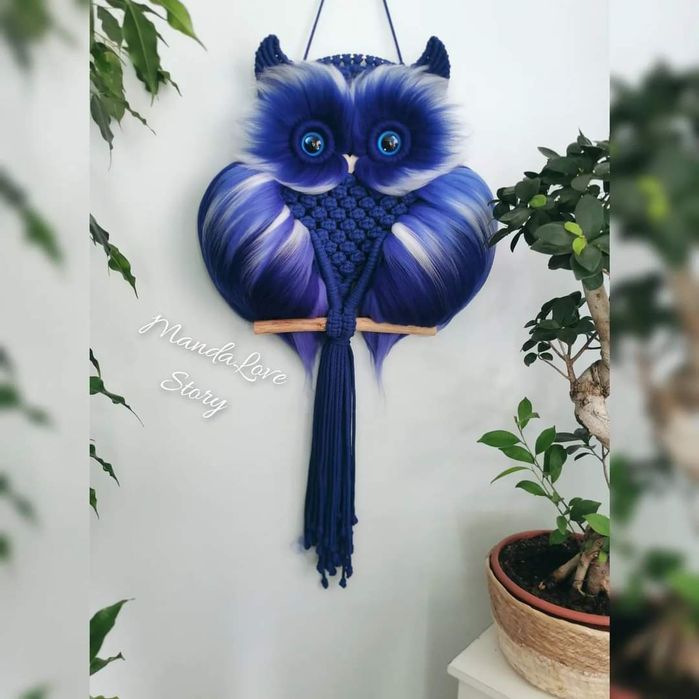 Sowa Makrama ręcznie robiona.