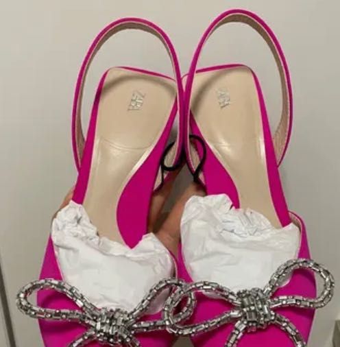 Zara buty na obcasie z błyszczącą kokarda NOWE RÓŻOWE rozmiar 38