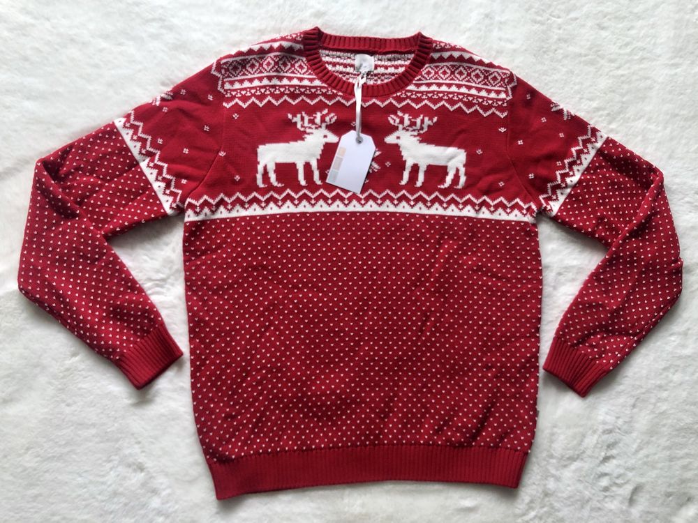 The Little Tailor męski czerwony świąteczny sweterek w stylu norweskim