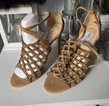 Jimmy Choo camelowe sandałki szpilka cyrkonie r38