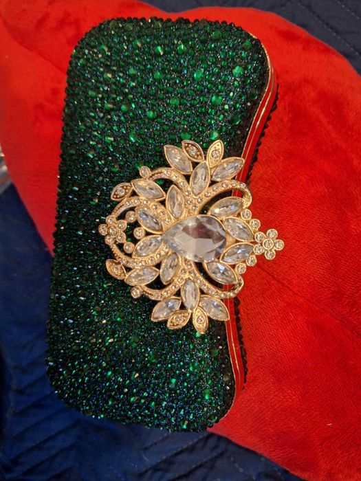 Torebka wizytowa butelkowa zieleń z kamieniami