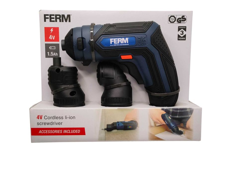 Wkrętarka akumulatorowa Ferm CDM1198 +2 wymienne głowice 4 V jak nowa