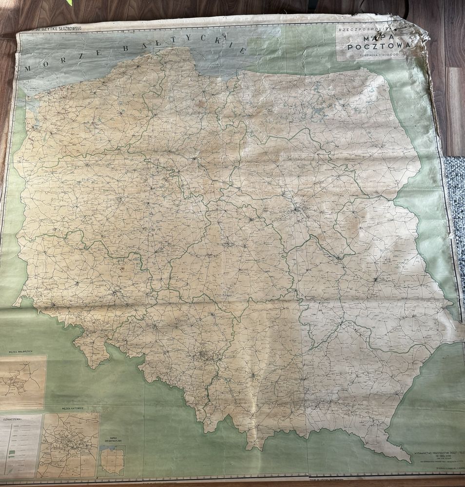 Ogromna Mapa pocztowa 1949 rok Polska prl