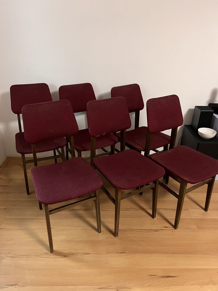 Krzesla PRL Dana drewniane buk komplet 6 sztuk