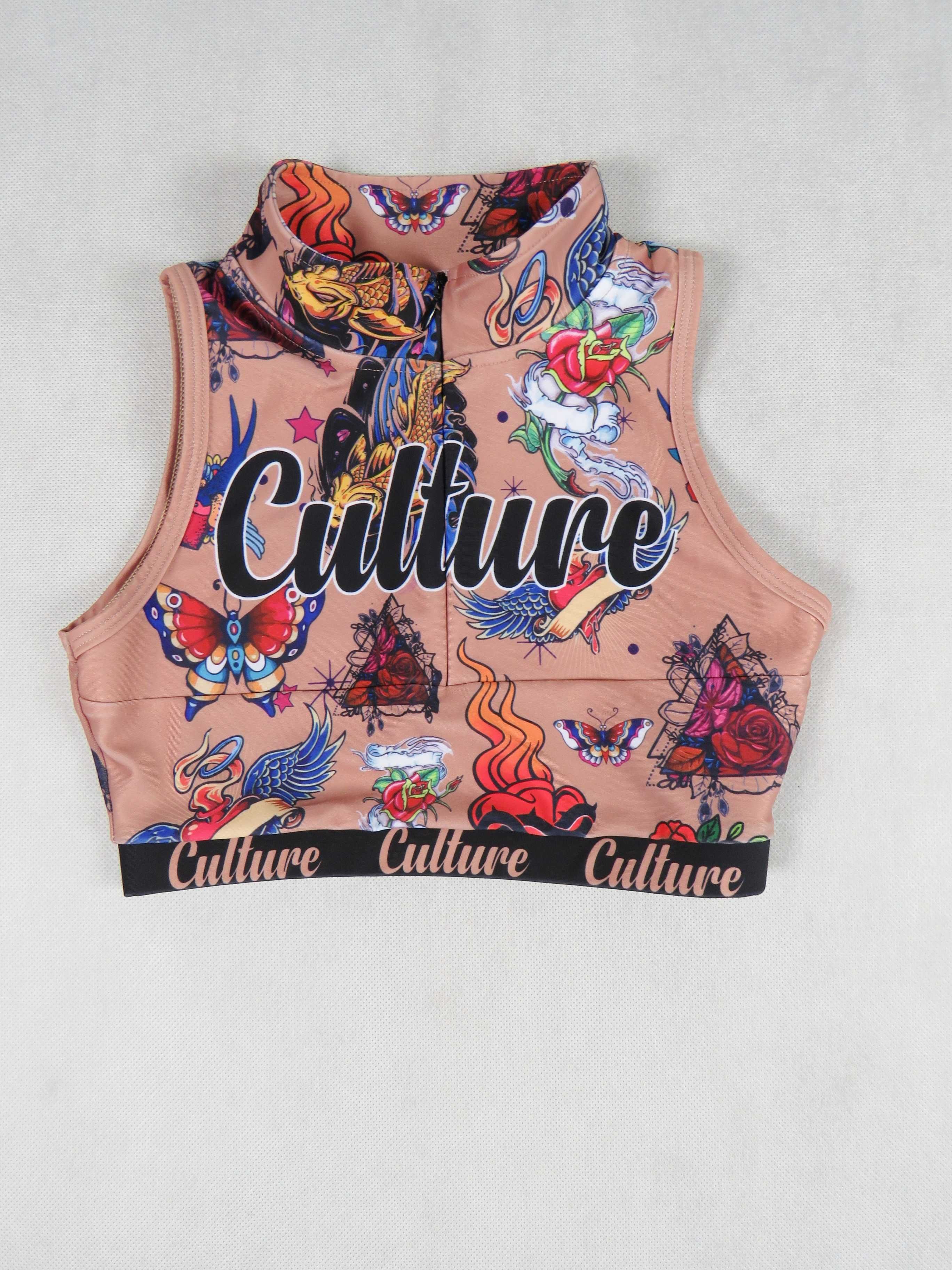 kolorowy top Culture top na zamek like Ed Hardy printed top