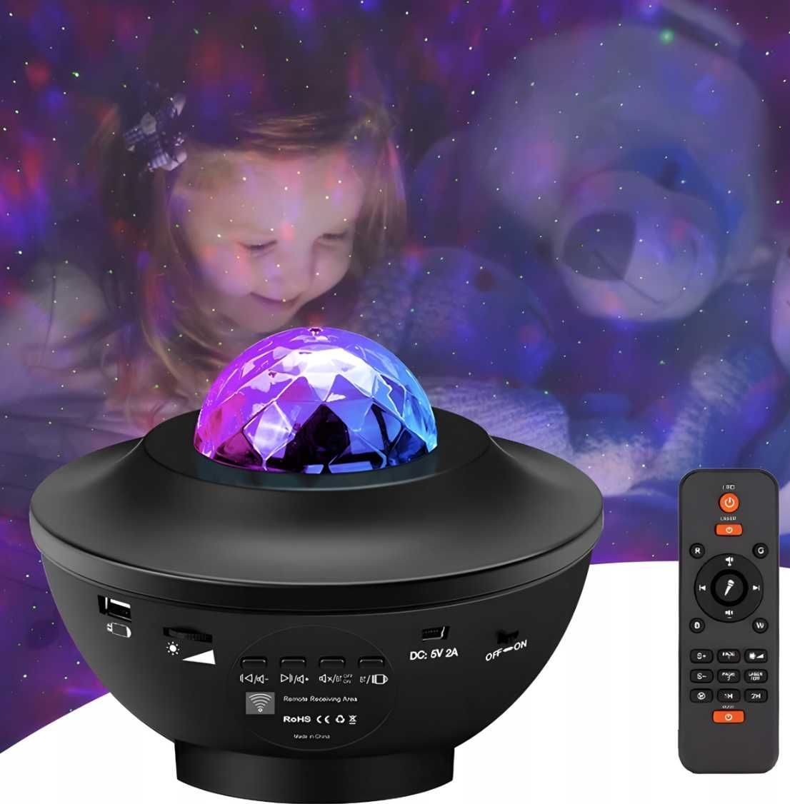 PROJEKTOR GWIAZD rzutnik nieba lampka led GŁOŚNIK bluetooth + PILOT