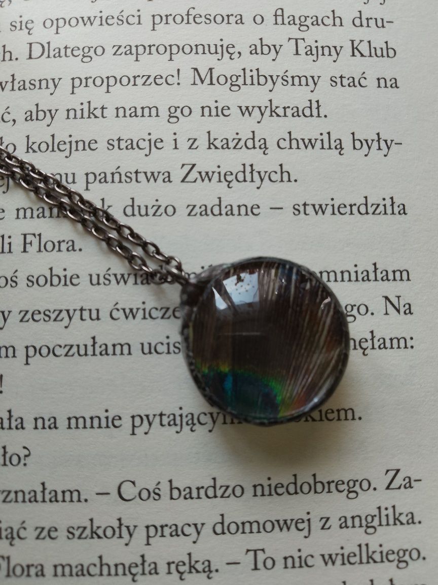 Naszyjnik wisiorek z pawim piórem hand made