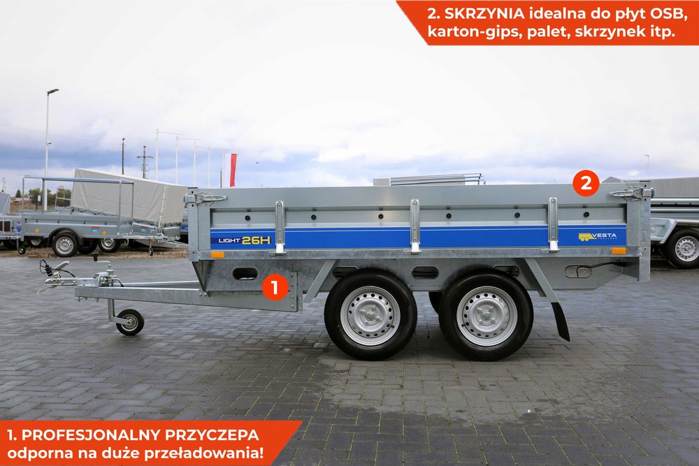 Przyczepa 260x150x38 z kołami pod spodem SPAWANA Vesta LIGHT 26H MOCNA