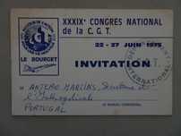 Cartão XXXIX Congresso Nacional C.G.T. 1975