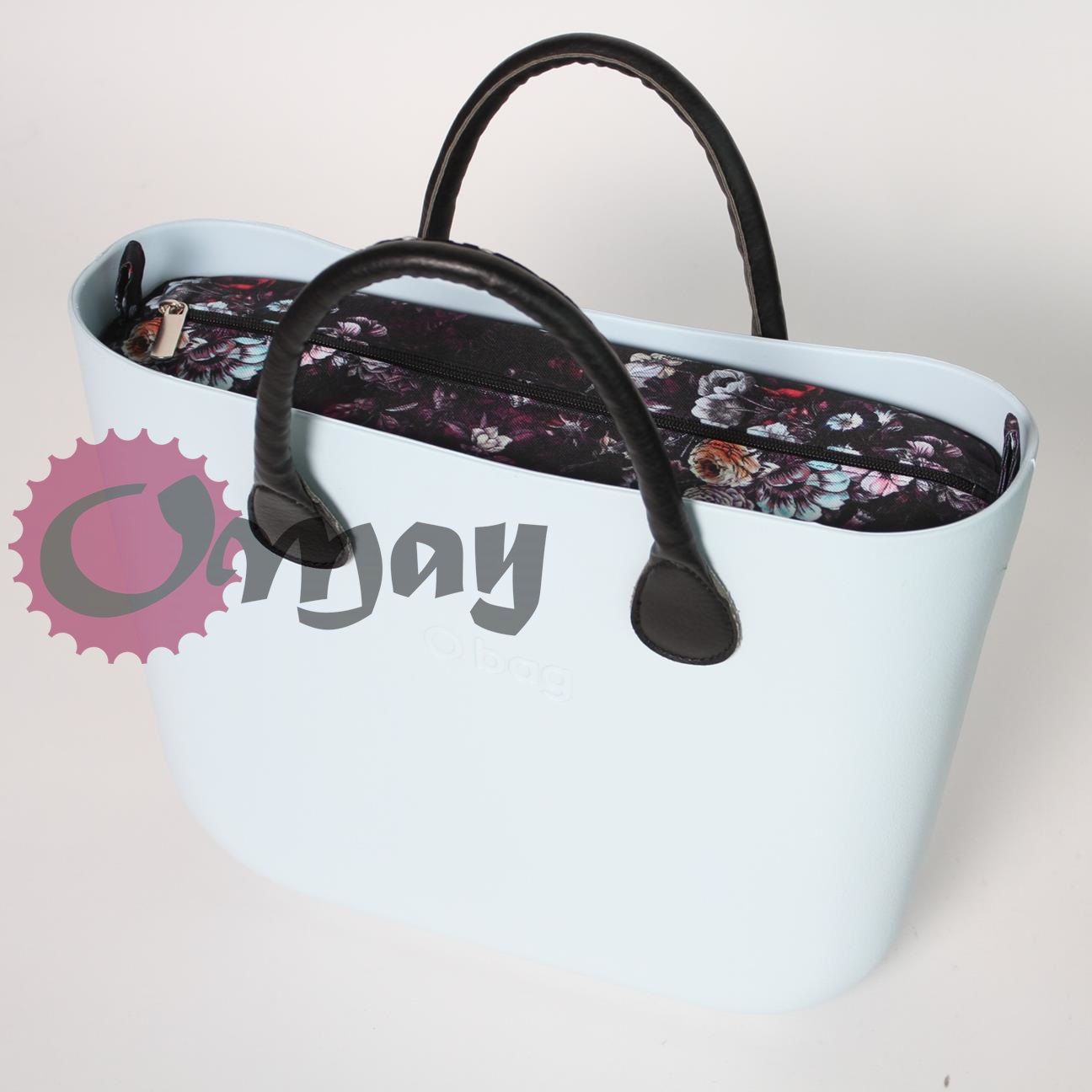 Czarny organizer OBAG STANDARD ogród kwiaty fiolet 2 kieszenie OMAY