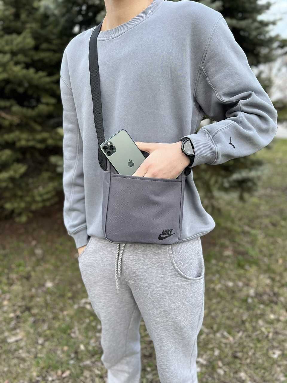 Барсетка через плече Nike, сумка Найк сіра, спортивний месенджер