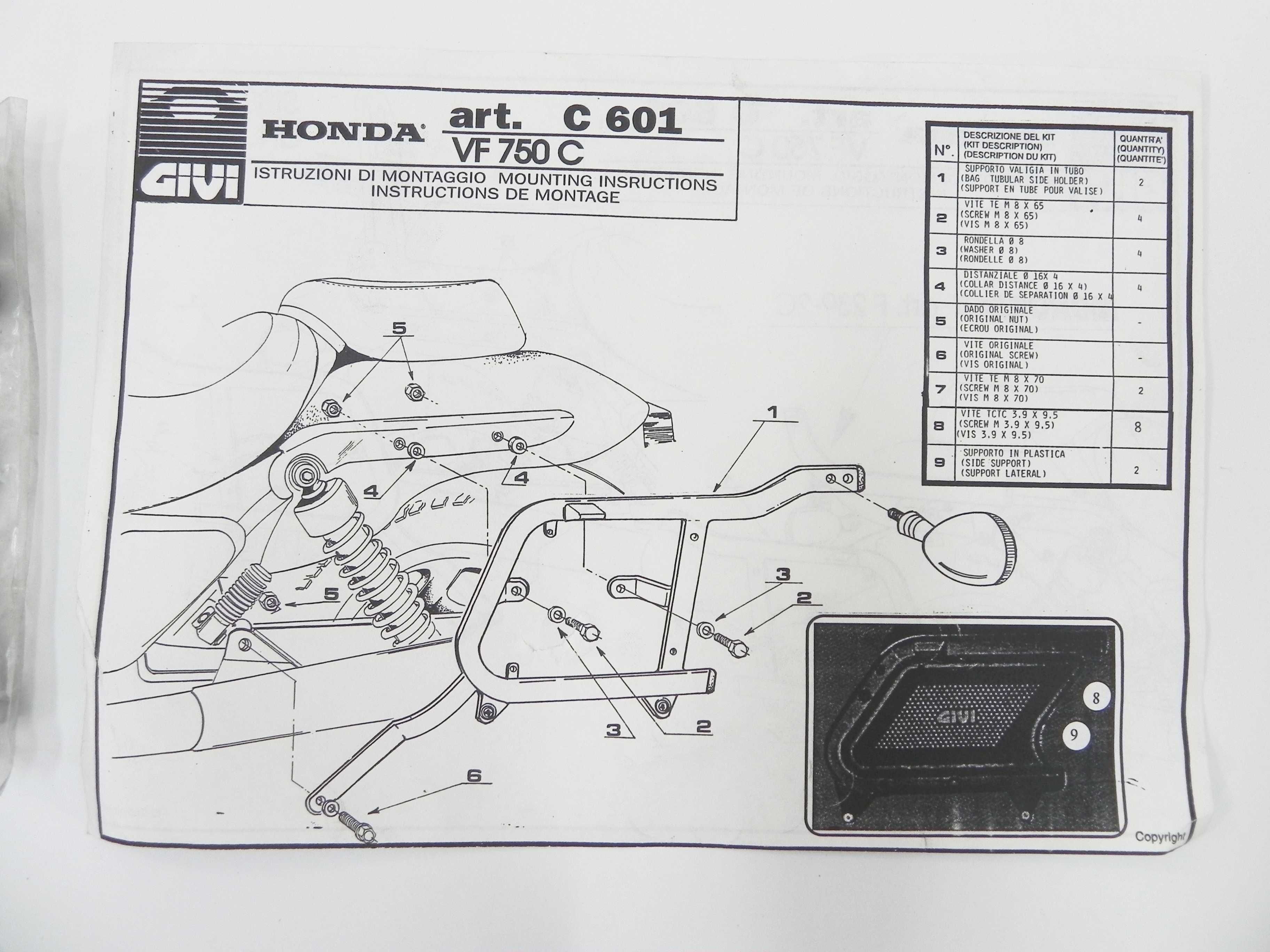 Stelaż kufrów bocznych sakw GIVI C601 Honda VF 750C 93' nowy