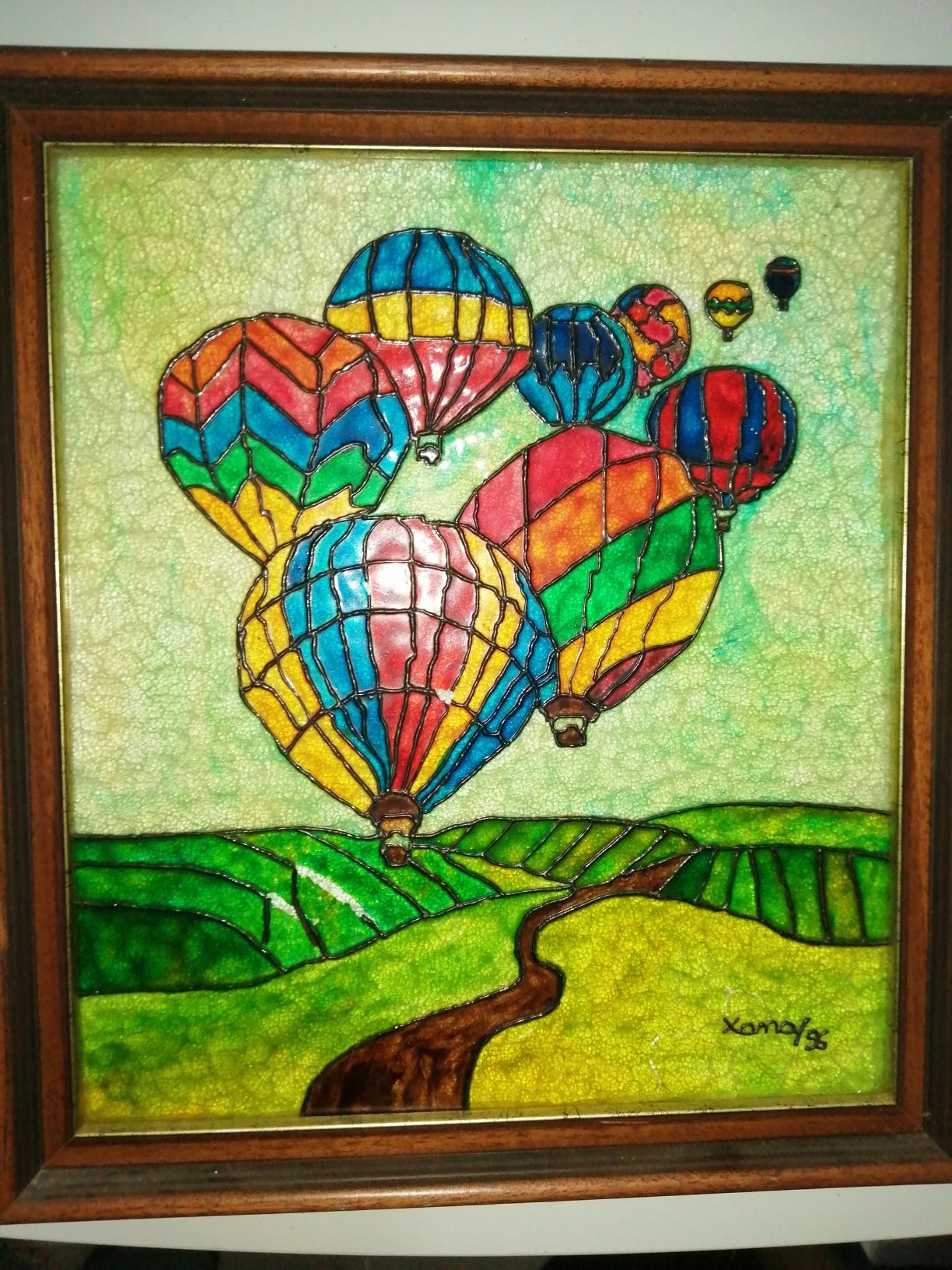 quadro "Balões" - Vitral Pintado à mão	Medidas	42 cm x 47 cm