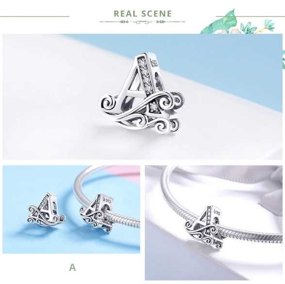 Manufaktura Łącka Zawieszka charms literka, srebro 925 gratisy alfabet