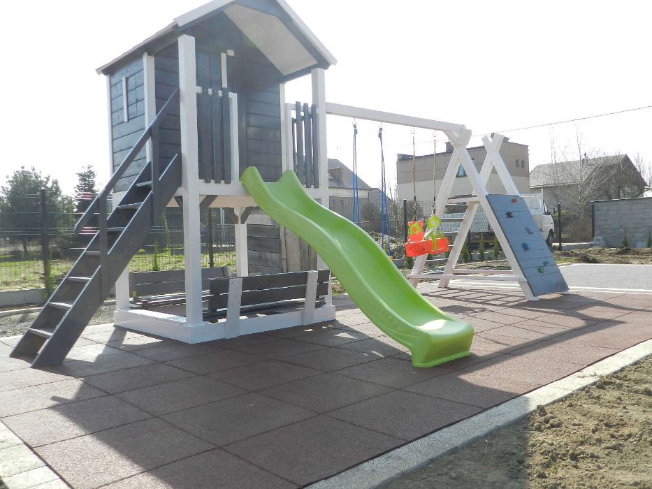 Domek dla dzieci plac zabaw ślizg ścianka wspinaczkowa huśtawka