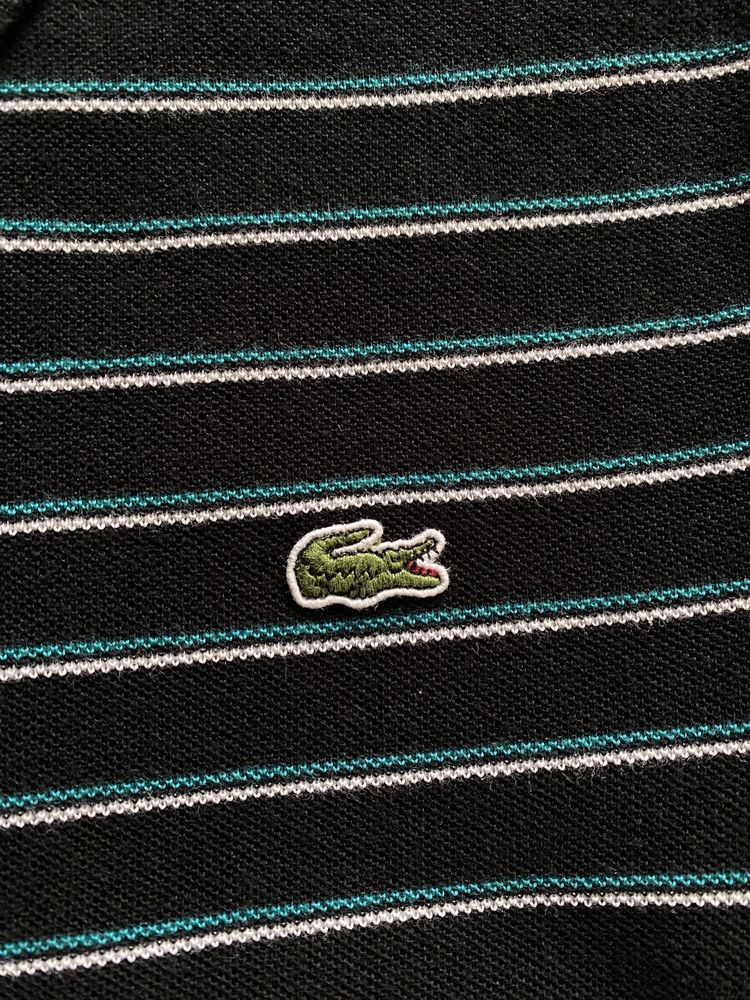 Поло футболка Lacoste чёрное в полоску мужское оригмнал