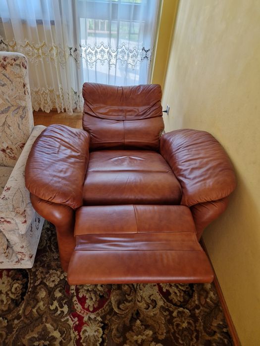 Fotel rozkładany, elektryczny, skórzany