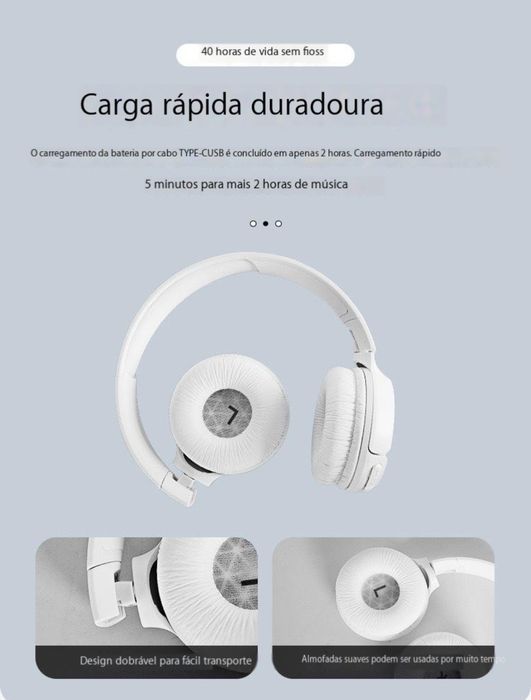 Fone JBL Tune 510BT Branco – Som Potente e Design Elegante
