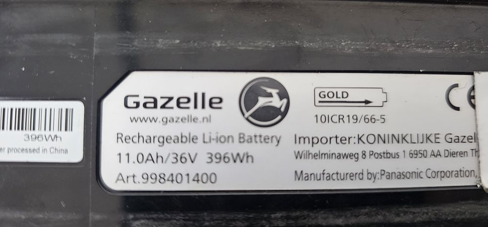 Bateria Panasonic 36V Gazelle. Gold.