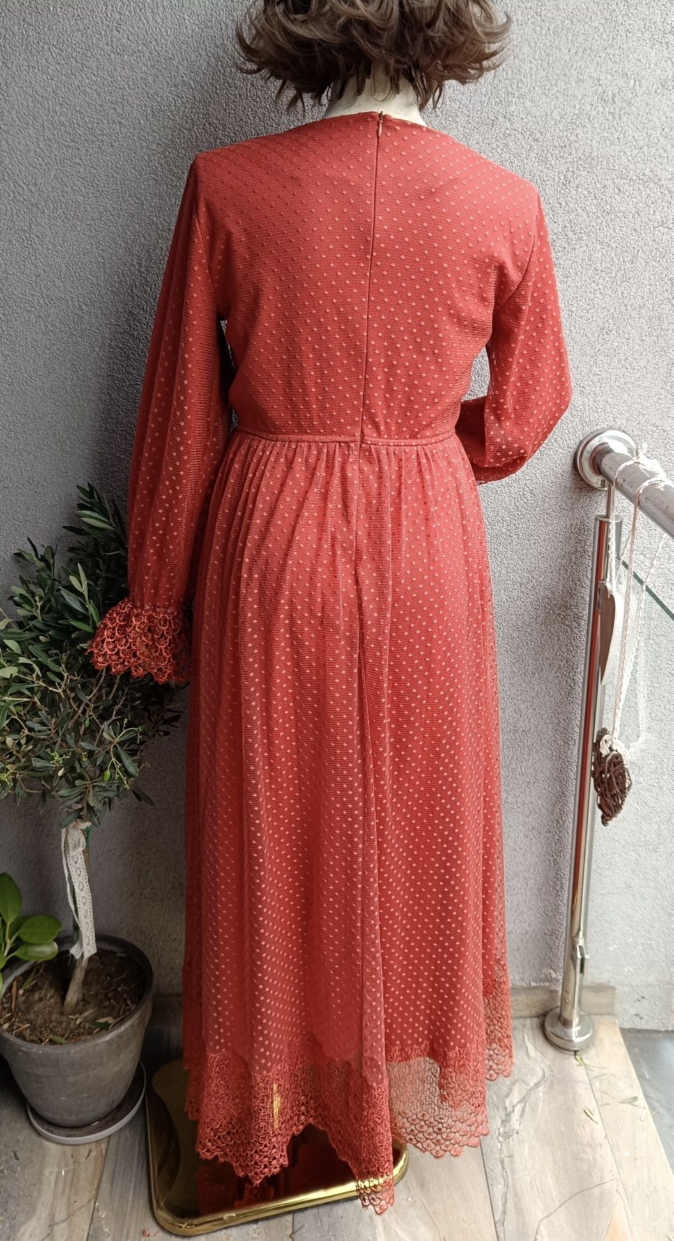 Sukienka długa maxi XL biust 51-58x2 romantic style kolor ceglasty