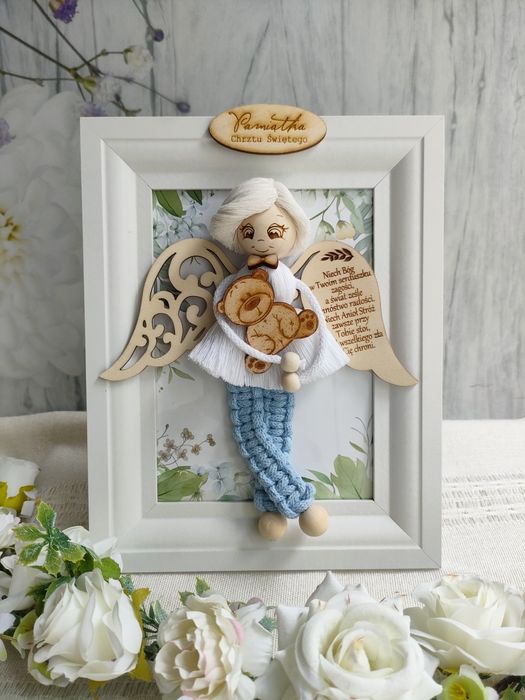 Pamiątka Chrztu Świętego Anioł Stróż chłopczyk