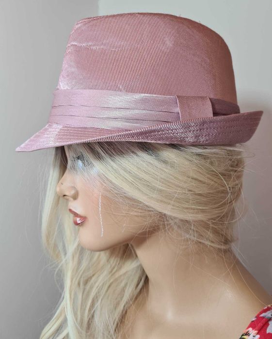 Kapelusz panama metaliczny róż