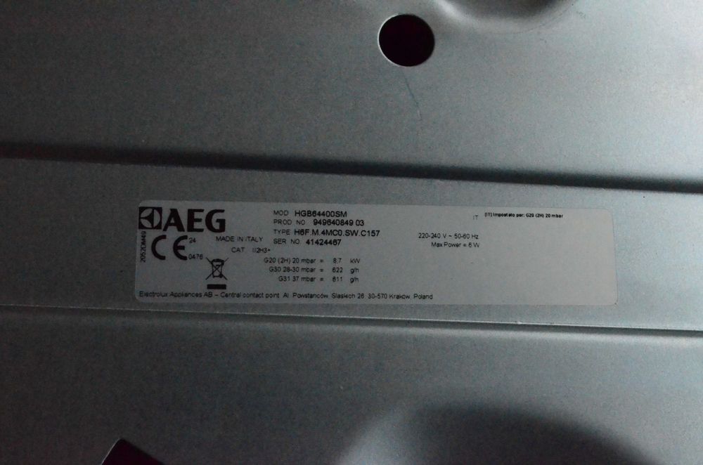 Płyta gazowa AEG HGB64400SM SREBRNA 59,5X51cm