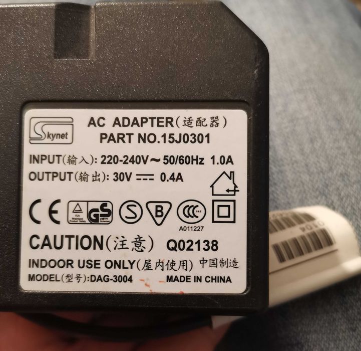 Zasilacz Lexmark AC 15J0301, 30V 0,4A SKYNET oryginał.