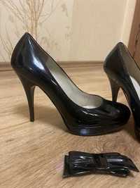 Ryłko skórzane eleganckie czarne szpilki obcasy buty damskie