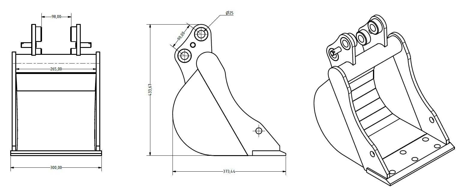 Łyżka kopiąca 30cm pasująca do mini koparki JCB 8014/8015/8016/8018/17