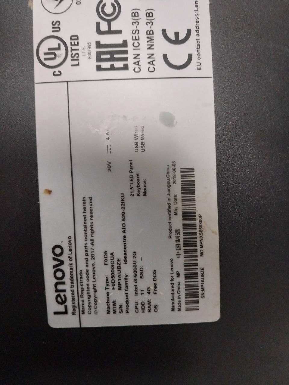 моноблок Lenovo Ideacentre AIO 520  21,5" i3/4gb/500  под ремонт