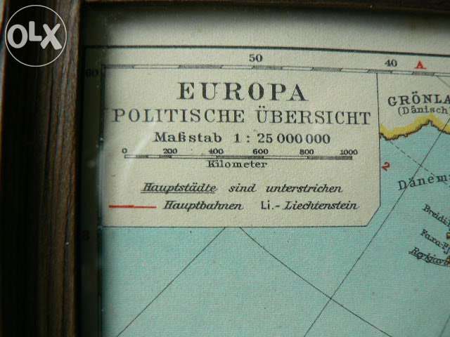 DEUTSCHES REICH .Mapa . Oryginalna .Rama drewniana . Niemcy 1923 .