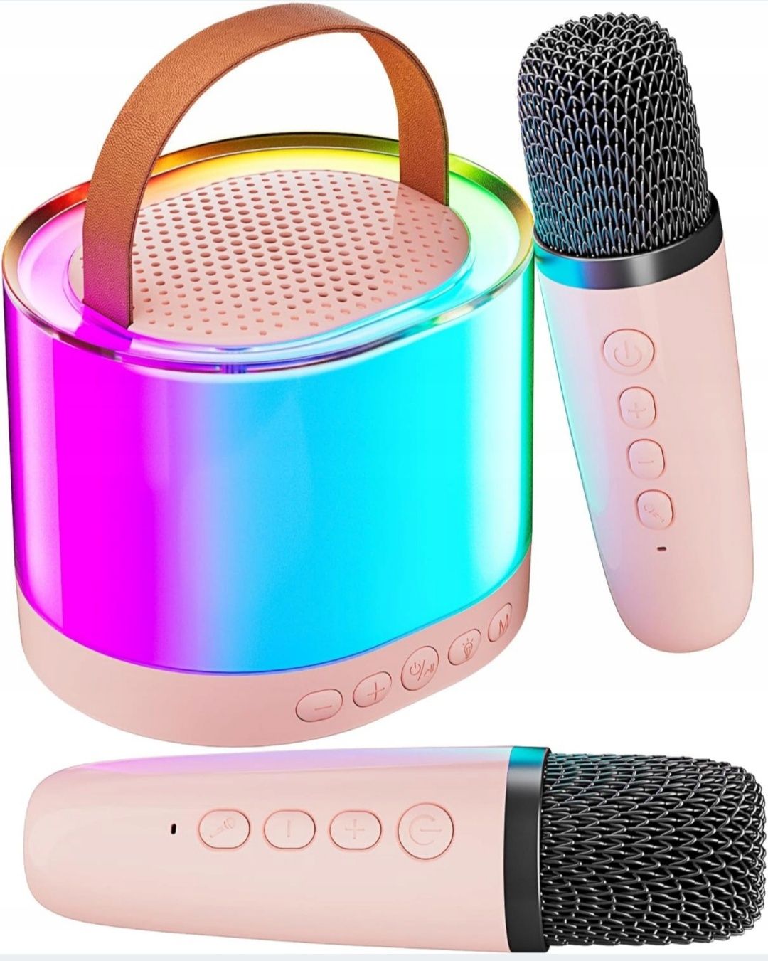 Głośnik bezprzewodowy przenośny 2w1 LED 2 mikrofony karaoke bluetooth