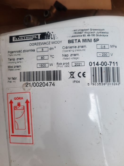 Ogrzewacz wody bojler 5 litrów Elektromet Beta Mini 5P