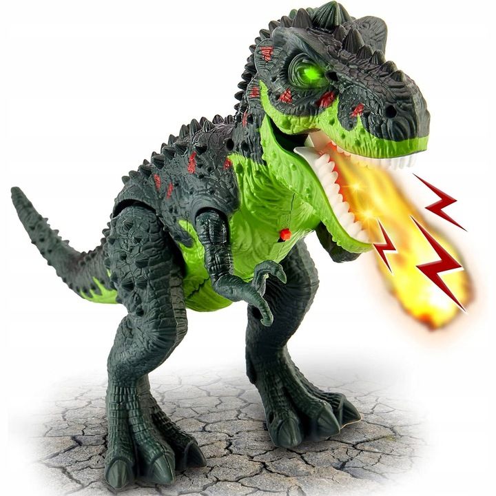 Duży Dinozaur Sterowany Robot T-rex Znosi Jaja Chodzi Para Ryczy Świec