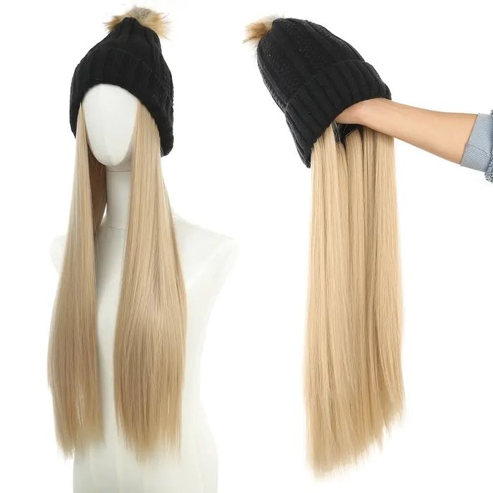 Czapka peruka długie włosy wig hat blond cosplay swag zimowa pompon