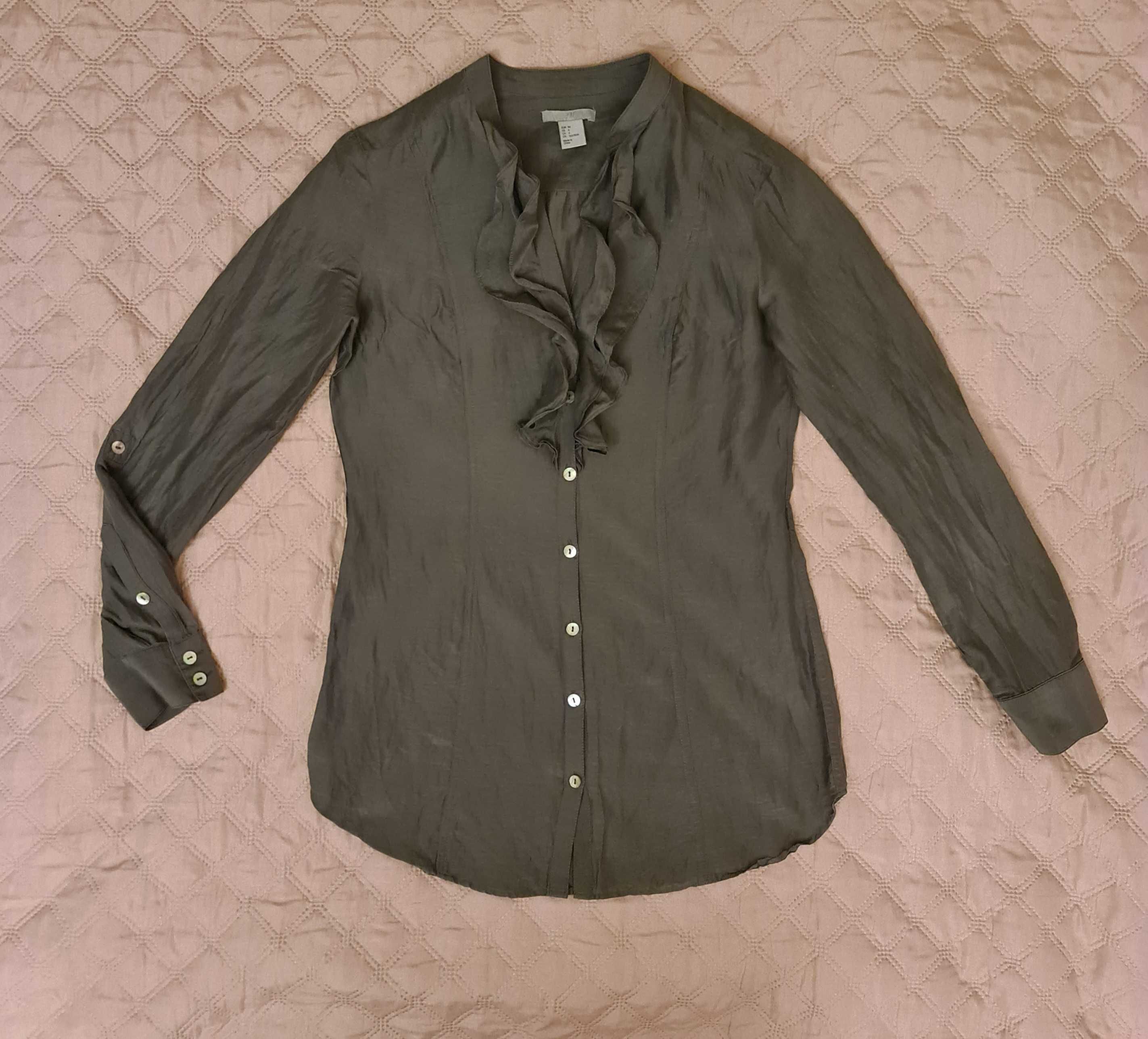 H&M koszula z żabotem falbanka szara 34 36