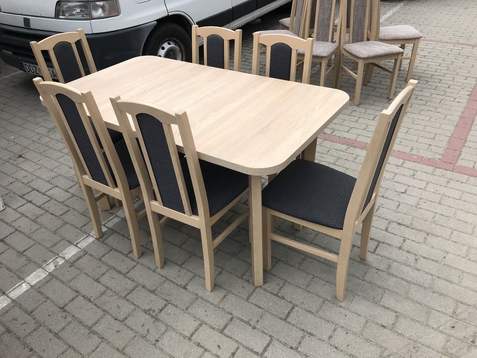 NOWE : Stół + 6 krzeseł, SONOMA + GRAFIT dostawa cała PL