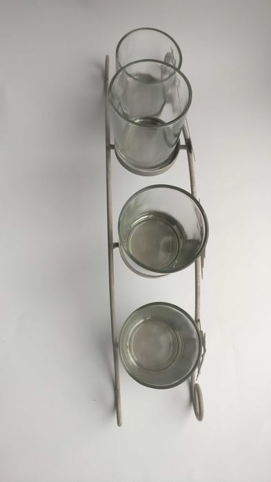 Metalowo-szklany popielaty świecznik, świąteczny, Boże Narodzenie