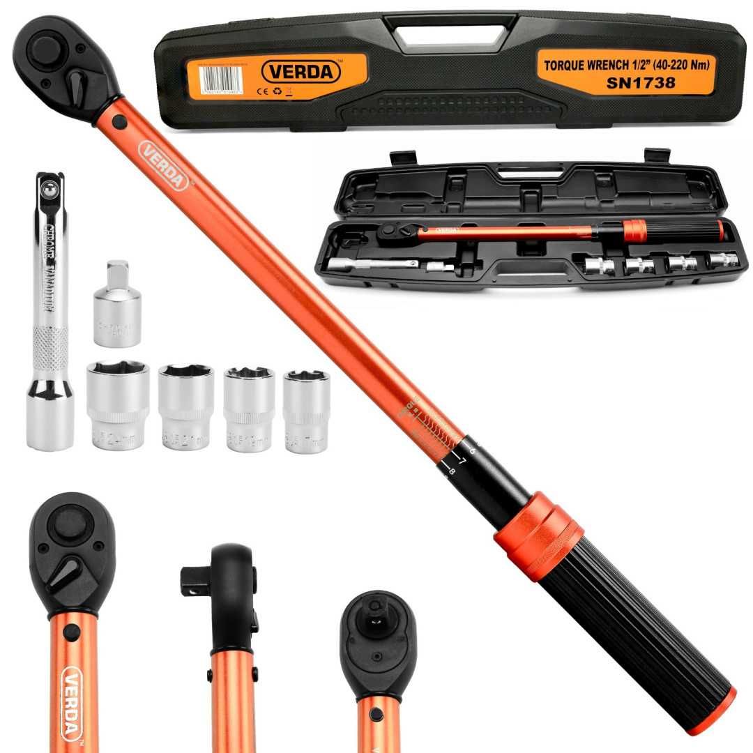 Klucz dynamometryczny do kół 1/2" 40-220 z nasadkami w walizce SOLIDNY
