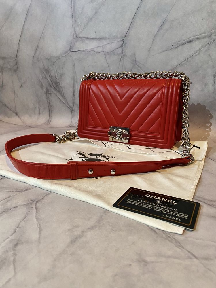 Шкіряна Сумка Chanel boy red metal