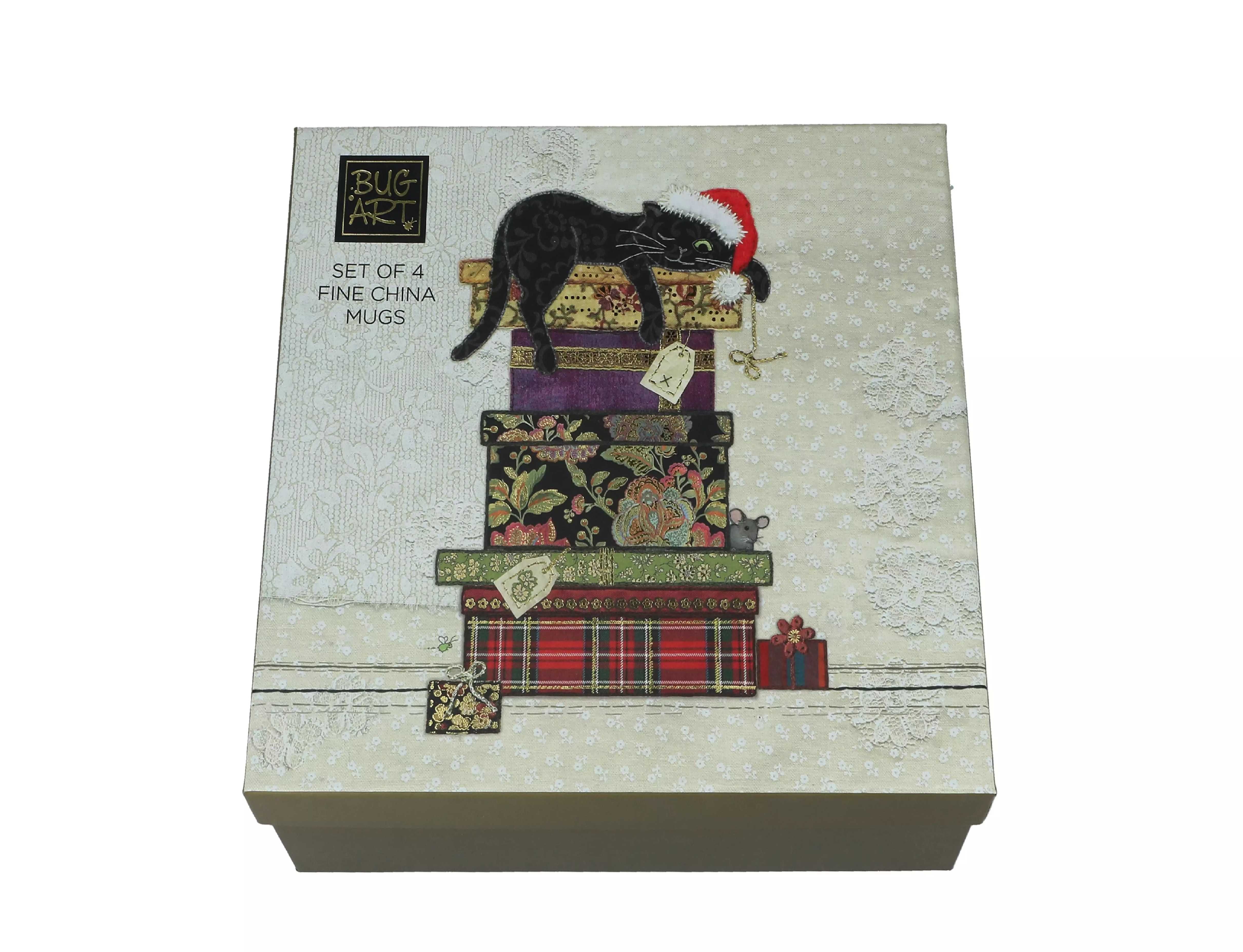Komplet 4 kubków porcelanowych kot z prezentami Bug Art 300 ml