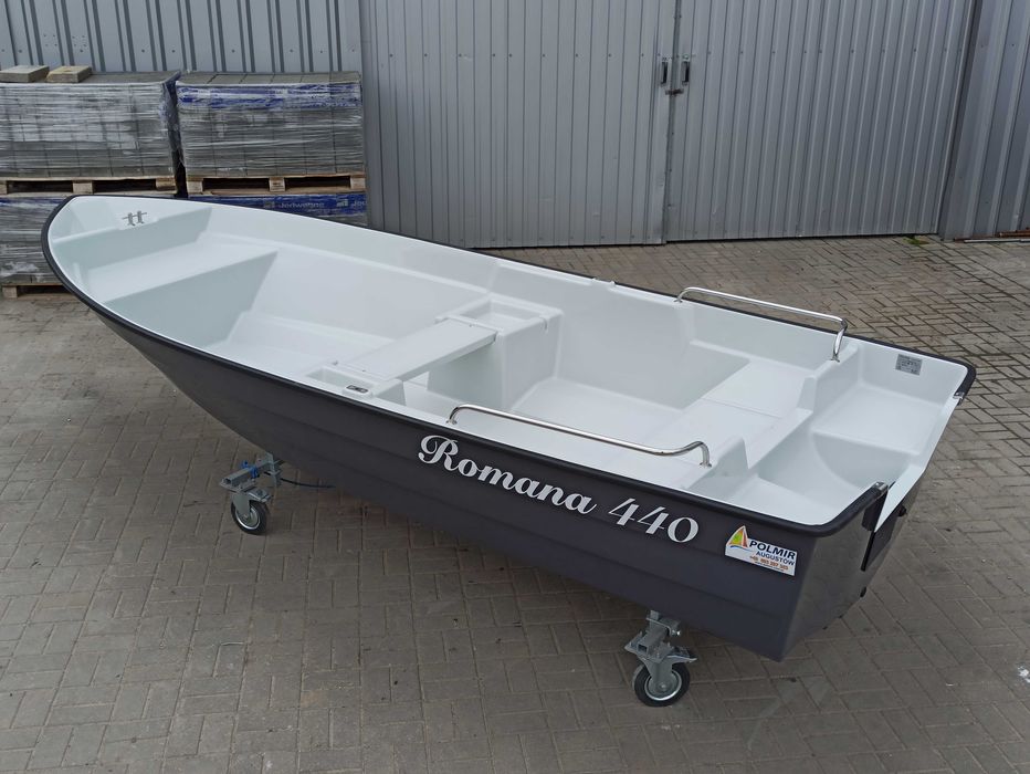 łódź motorowa wędkarska Romana 440 z relingami pod silnik stopa S