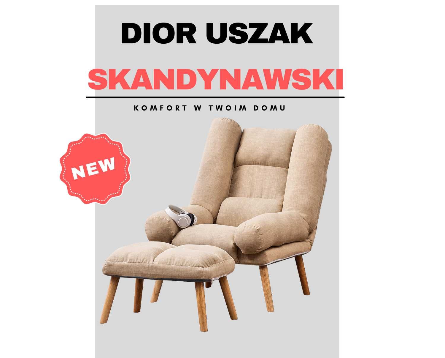 Nowoczesny fotel do salonu w stylu skandynawskim Uszak Beżowy