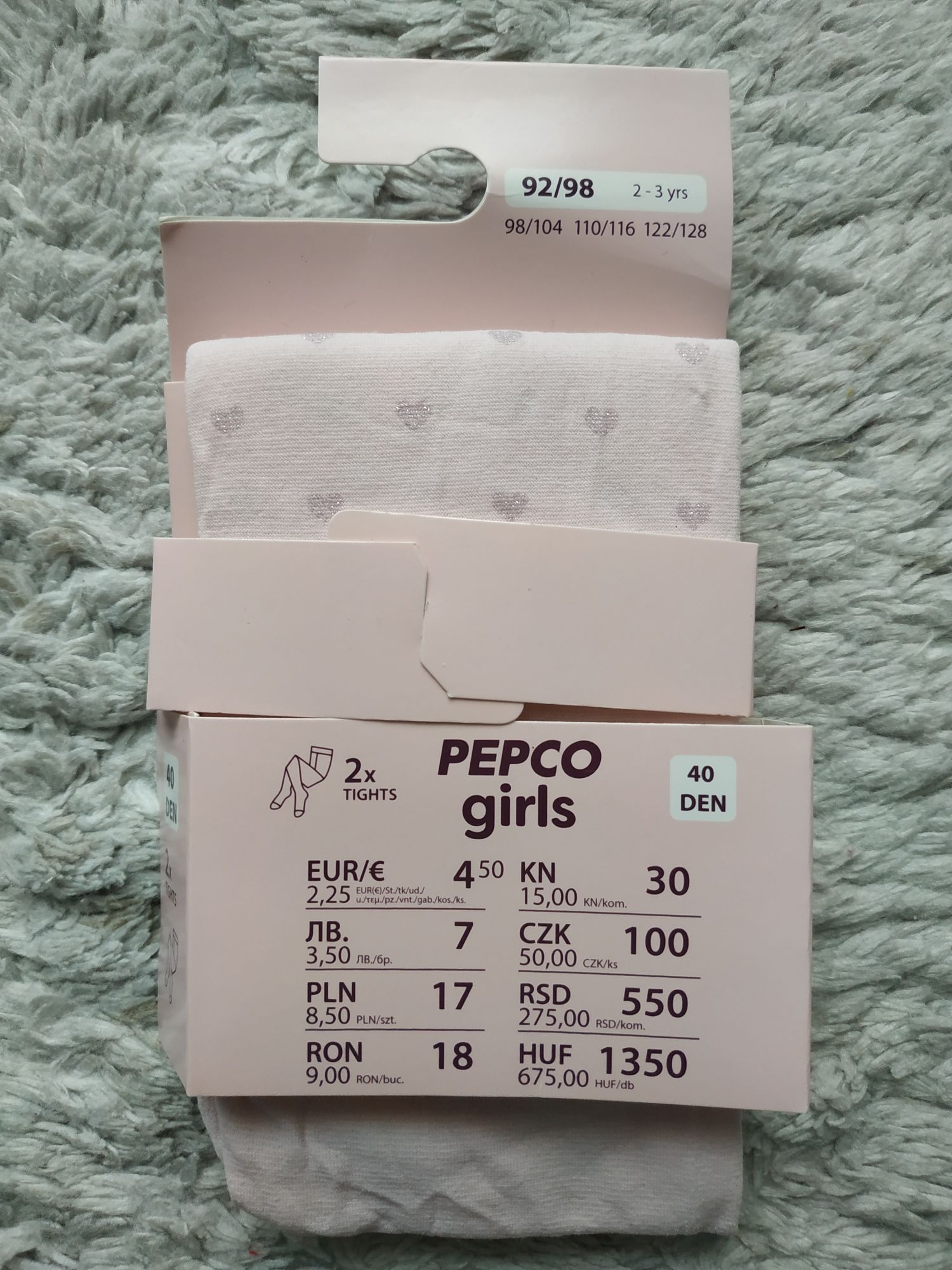 Nowe rajstopy/jasnoróżowe/serduszka/brokat/40 DEN/r.92/98