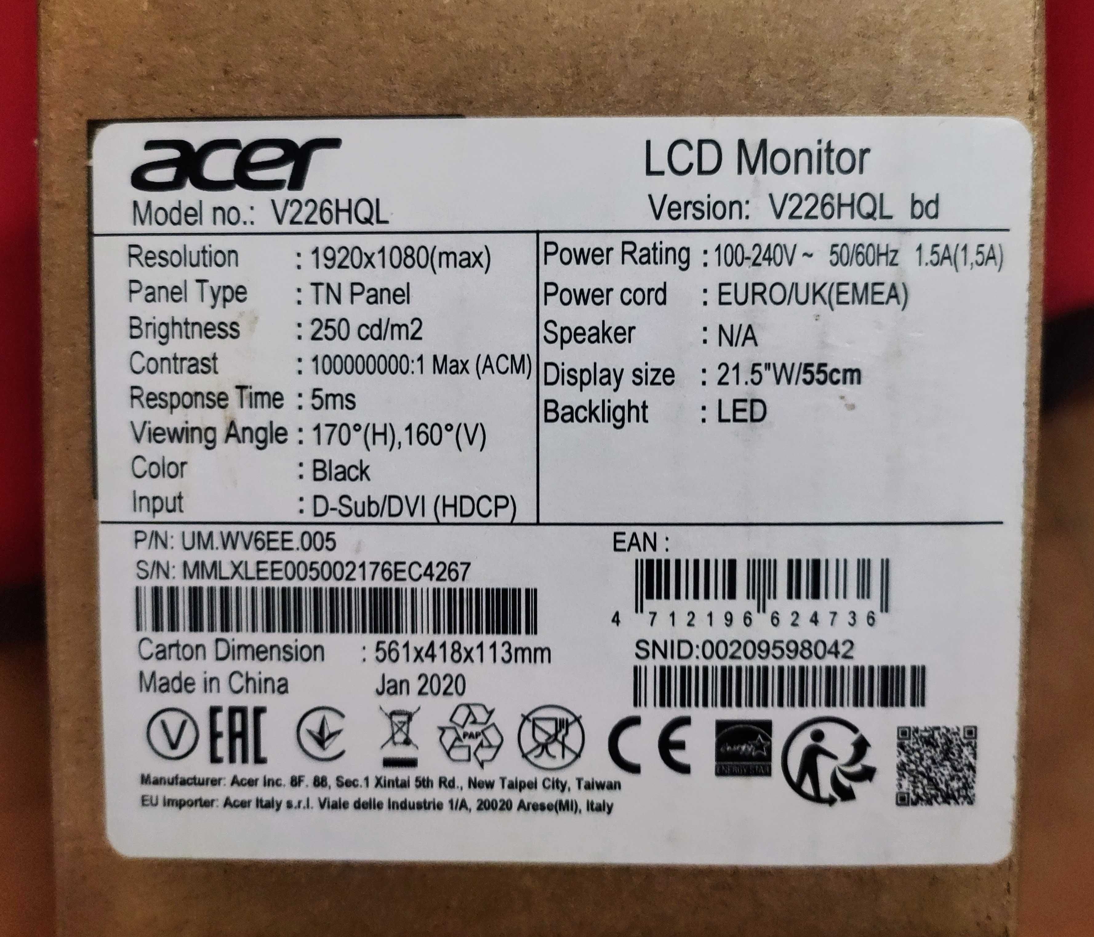 Monitor Acer v2226 hql (OPORTUNIDADE)