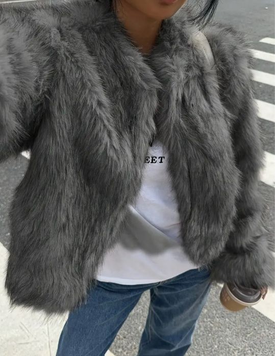 Kurtka sztuczne futro szara viral