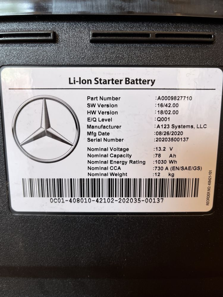 Акумулятор MERCEDES LI-LON, Li-lon Starter Battery