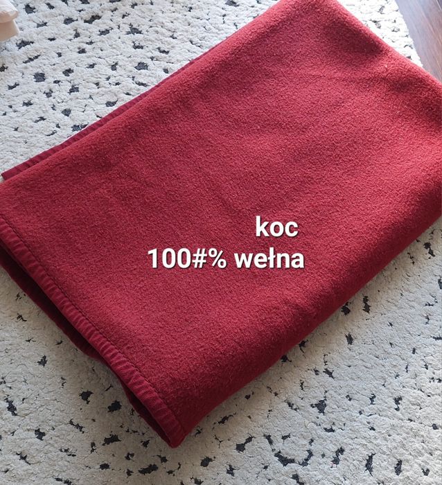 Duży Koc wełna vintage , wełniany